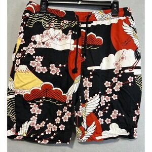 Cornerstone Bodega Mens Shorts Size‎ XL Black Red Japanese Crane Drawstring